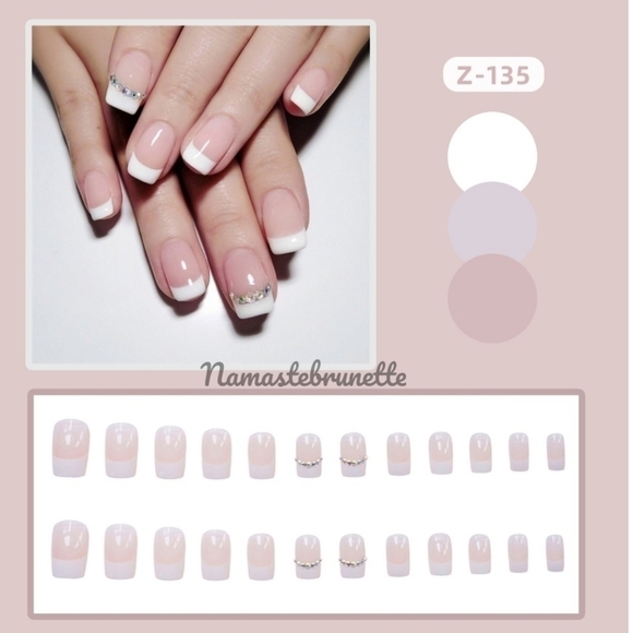 2/$16 Rhinestone French Manicure Press On Nails - Picture 7 of 11